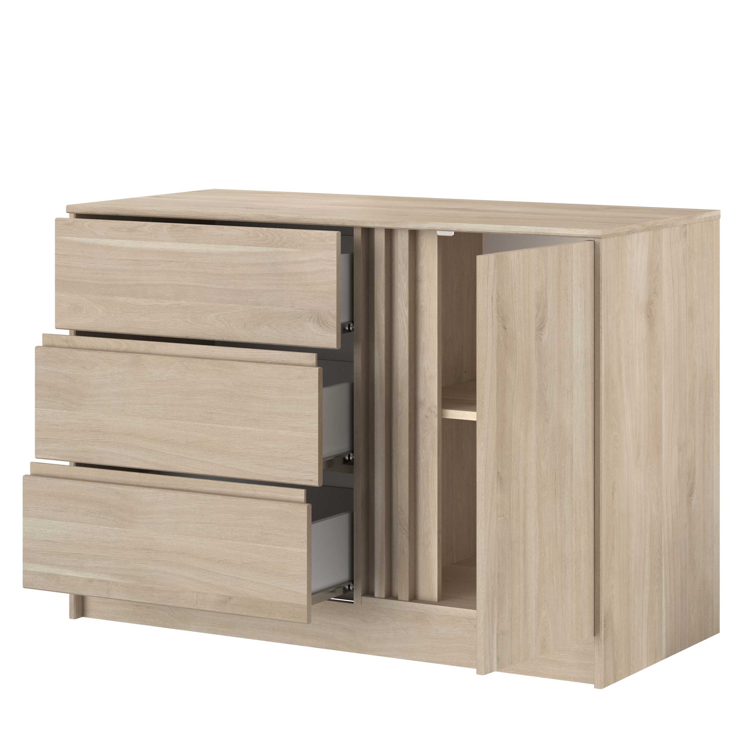 Commode Tokio 77cm-3 tiroirs, 1 porte tournante, 1 étagère-décor chêne - Image 7