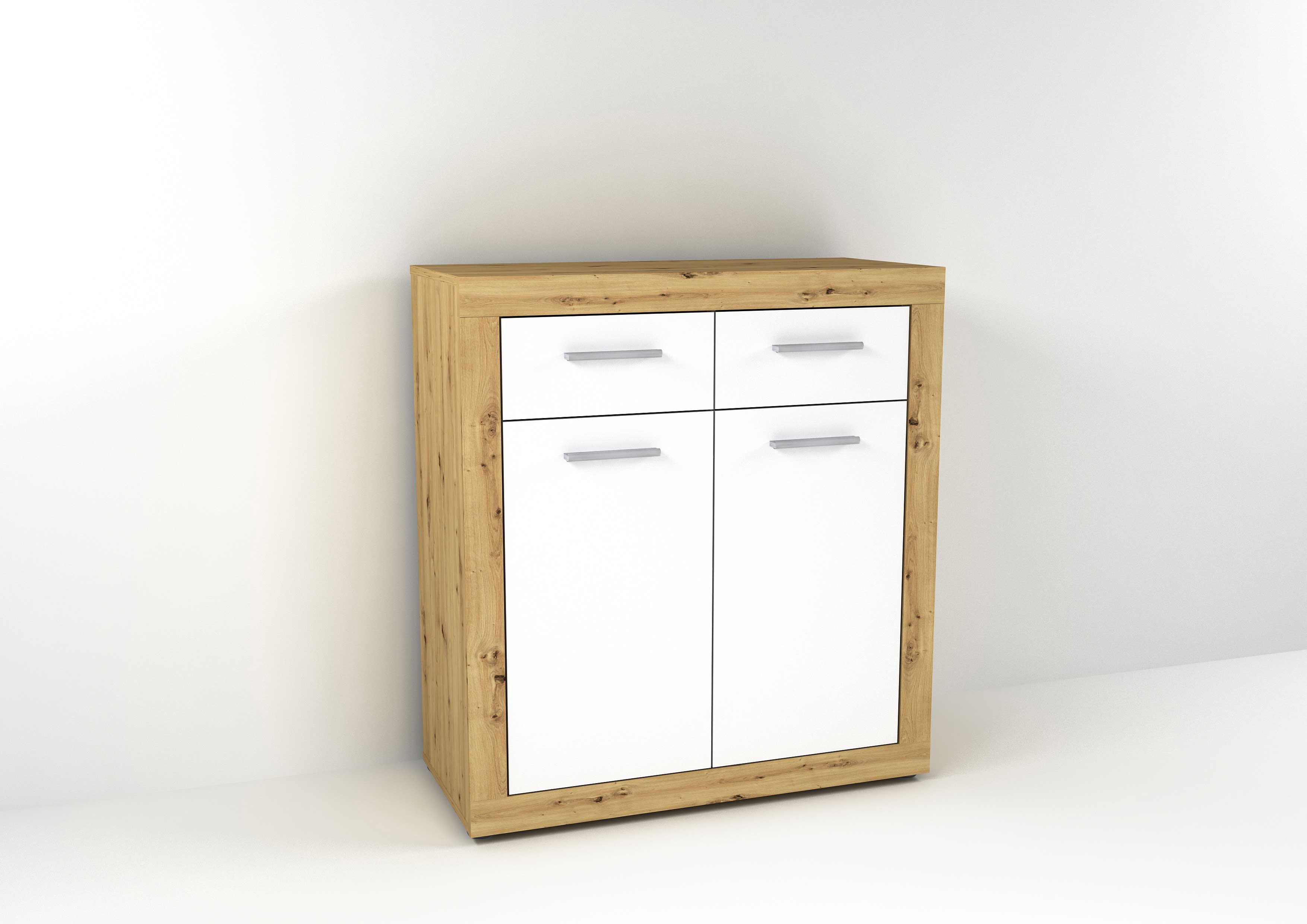 Commode Turbo 2 portes & 2 tiroirs - chêne vieilli/blanc brillant - Image 3