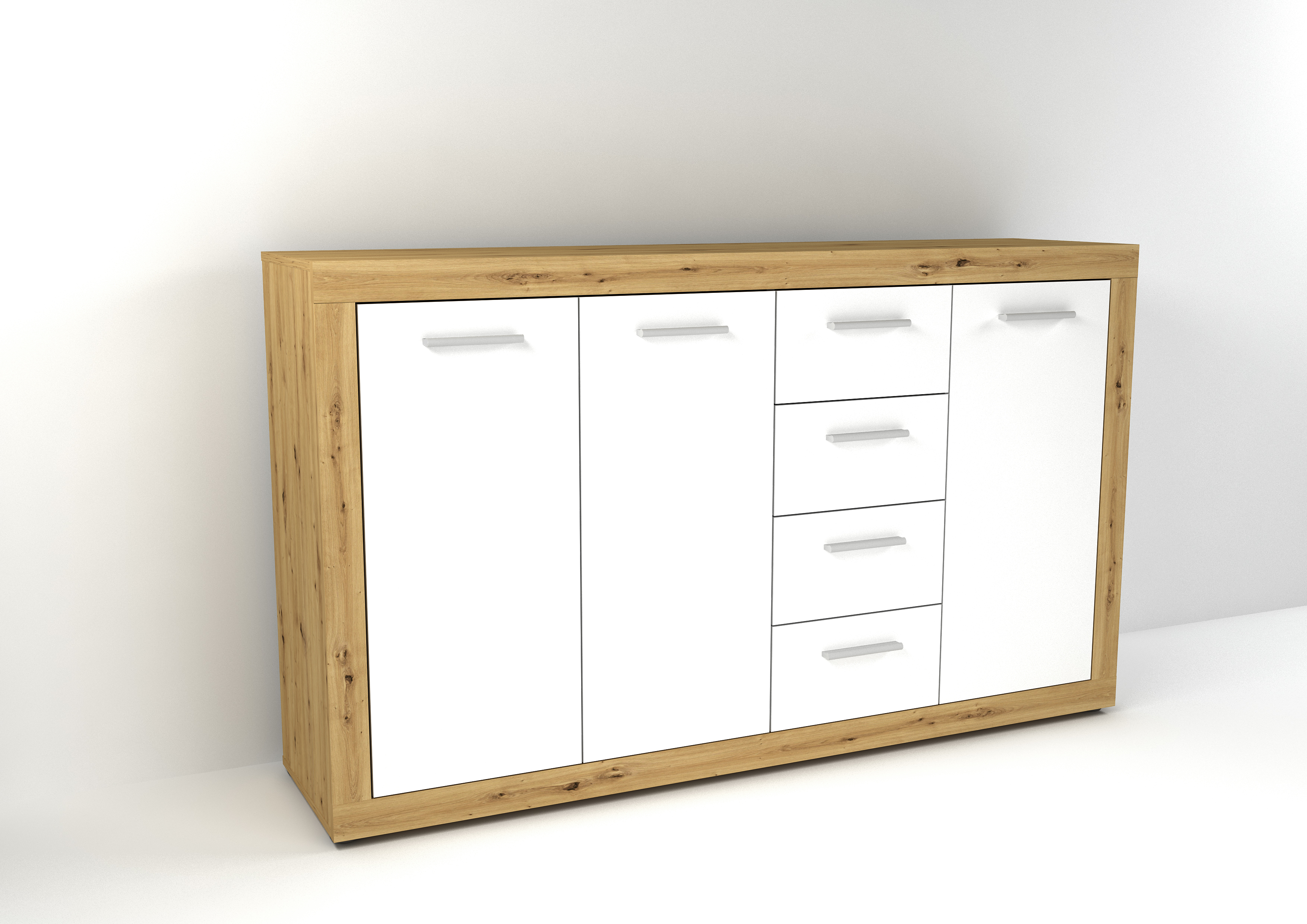 Commode Turbo 3 portes & 4 tiroirs - chêne vieilli/blanc brillant - Image 3