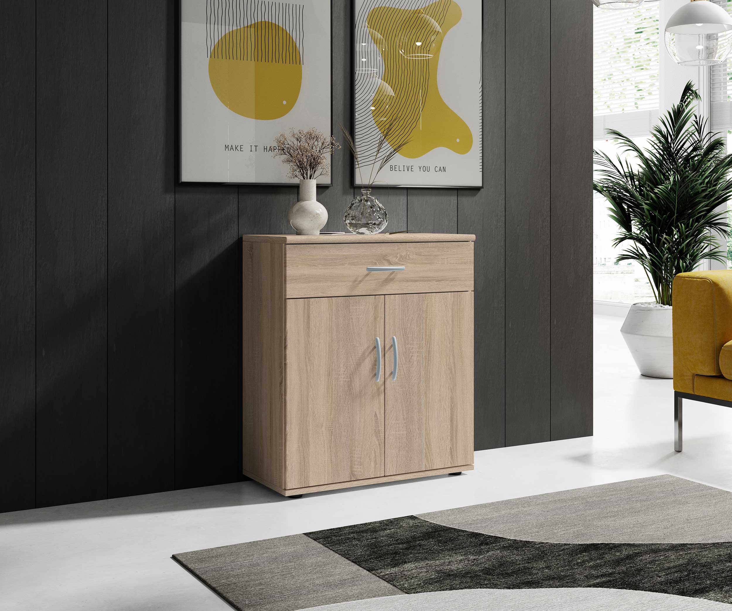 Commode Viviane 60cm avec 2 portes & 1 tiroir - chêne - Image 4