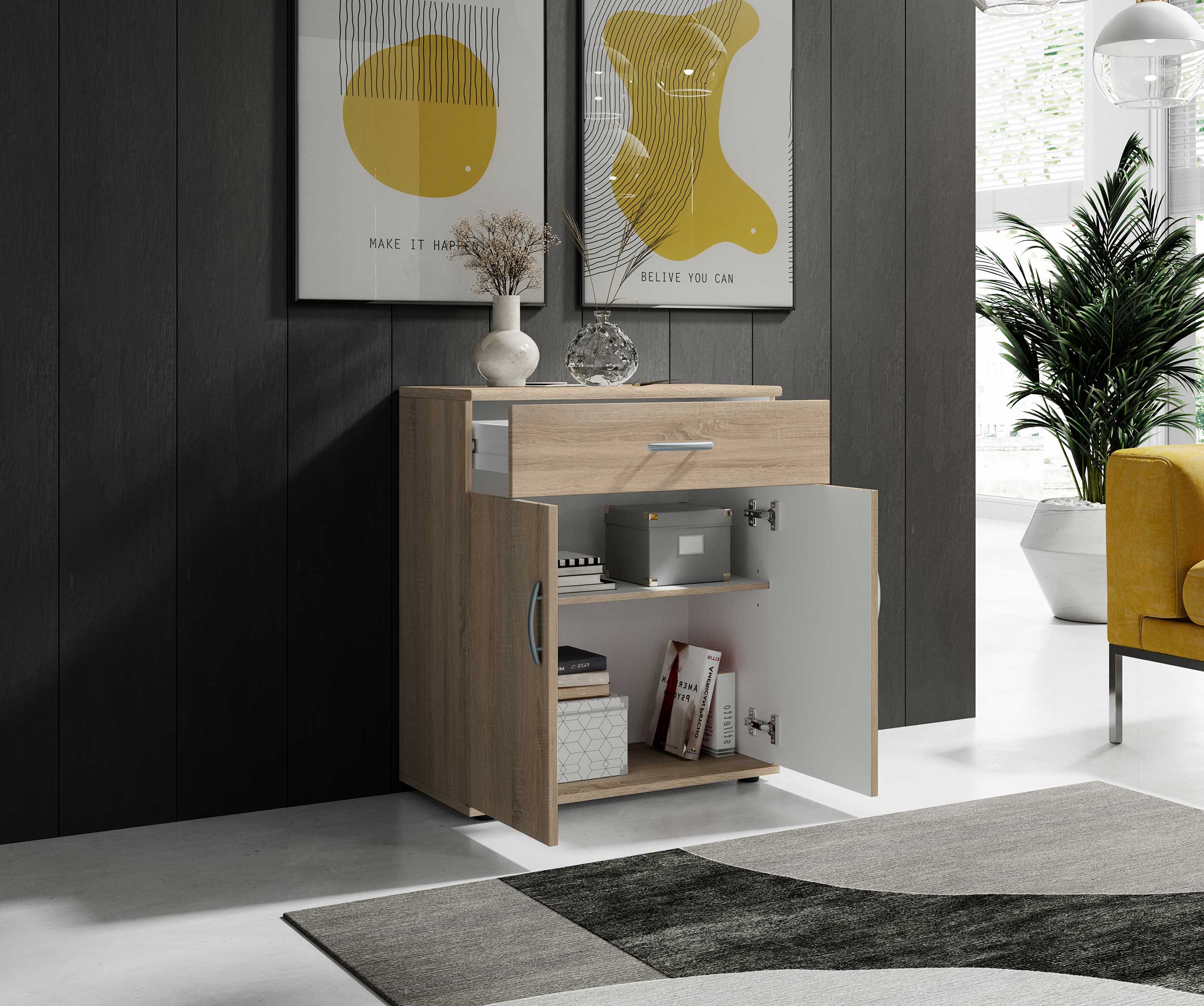 Commode Viviane 60cm avec 2 portes & 1 tiroir - chêne - Image 5