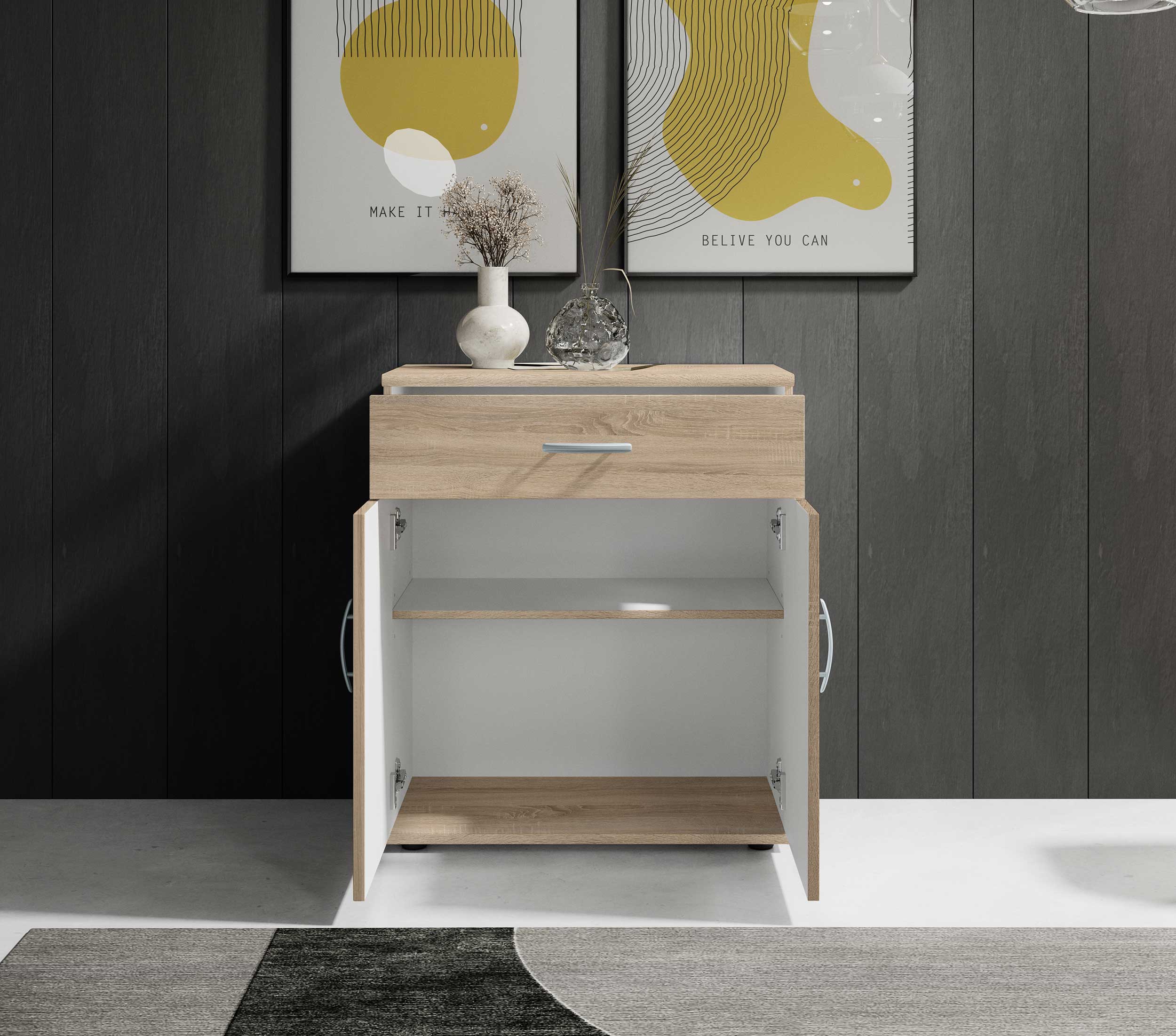 Commode Viviane 60cm avec 2 portes & 1 tiroir - chêne - Image 6