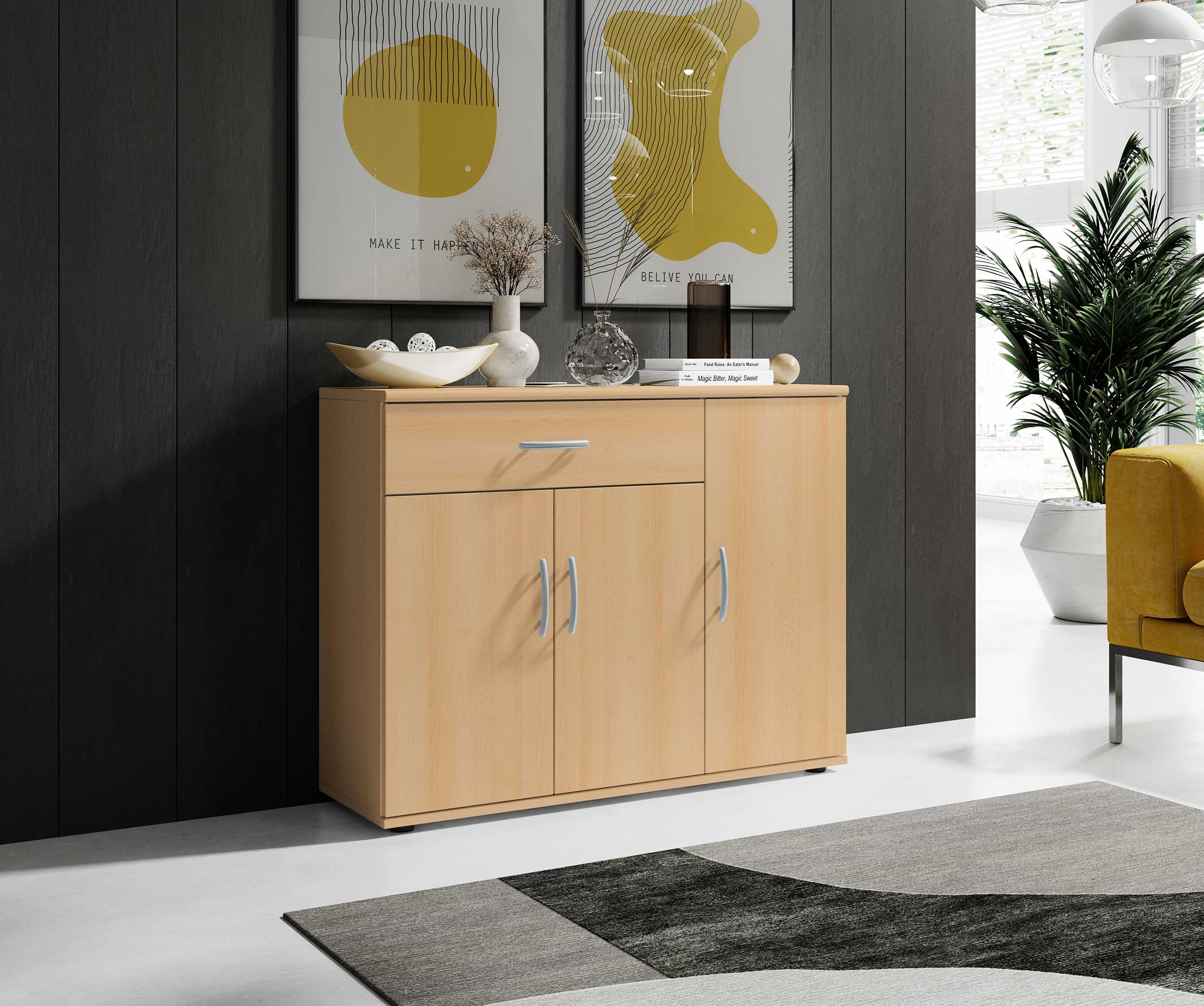 Commode Viviane 90cm avec 3 portes & 1 tiroir - hêtre - Image 7