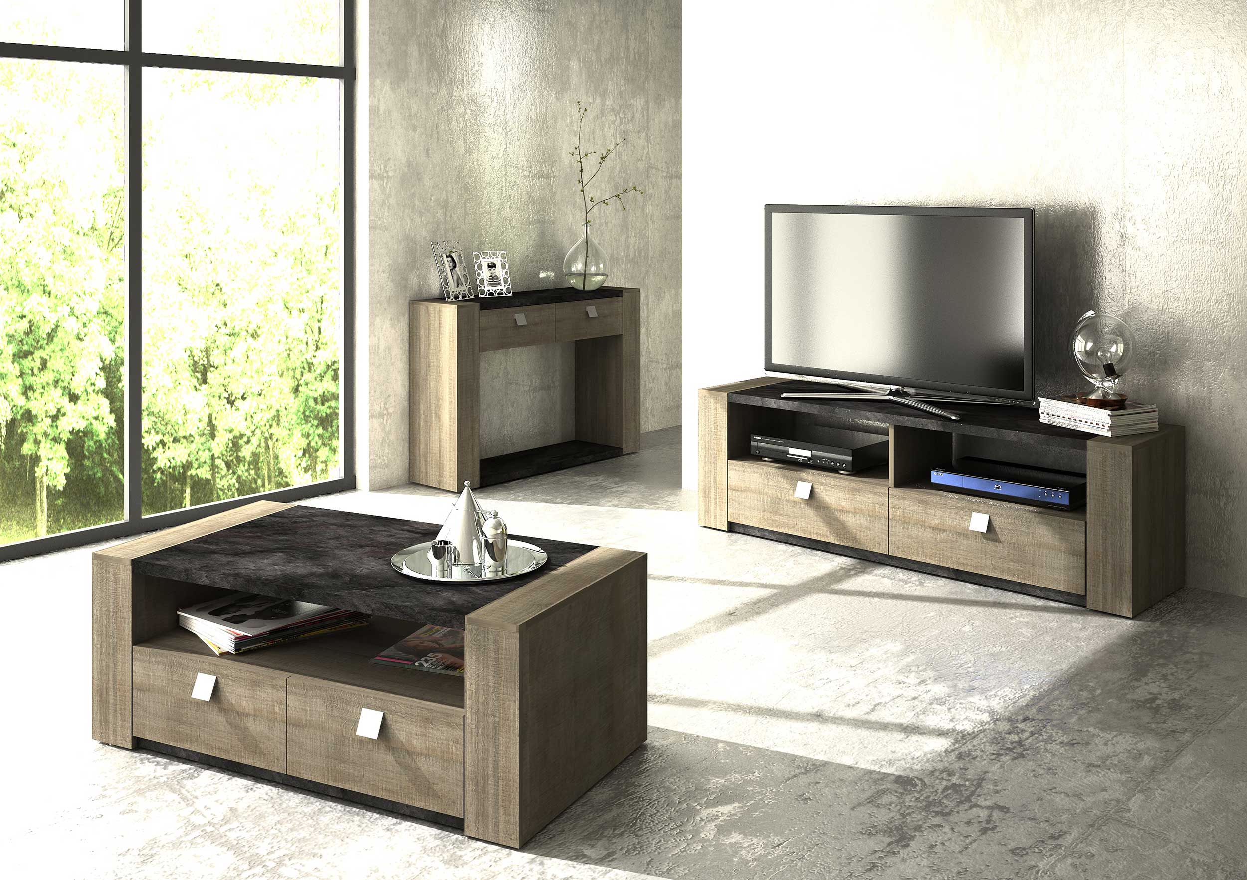 Console Iris 120cm à 2 tiroirs - béton gris - Image 3