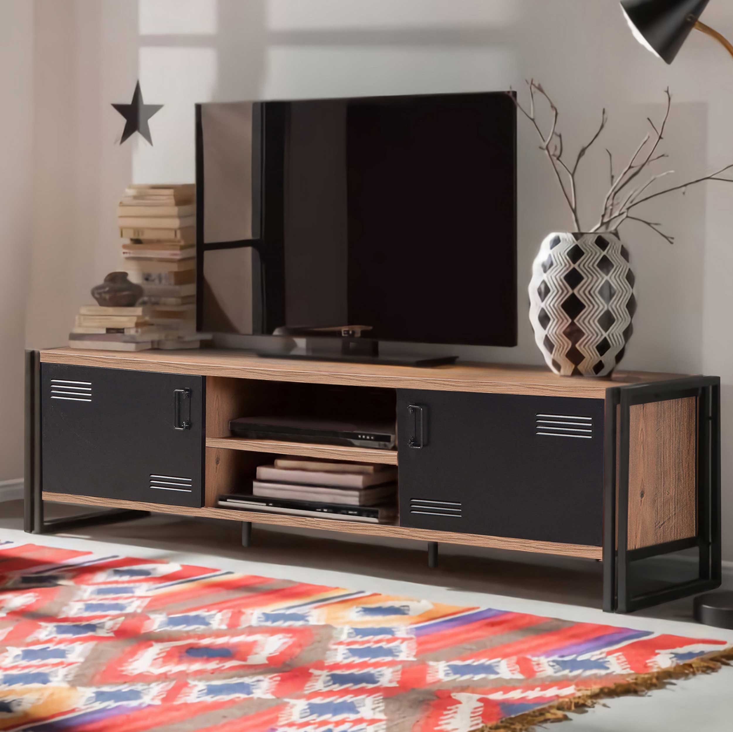 Cosmo Meuble TV | 100 % MÉLAMINE | Pin Atlantique, noir