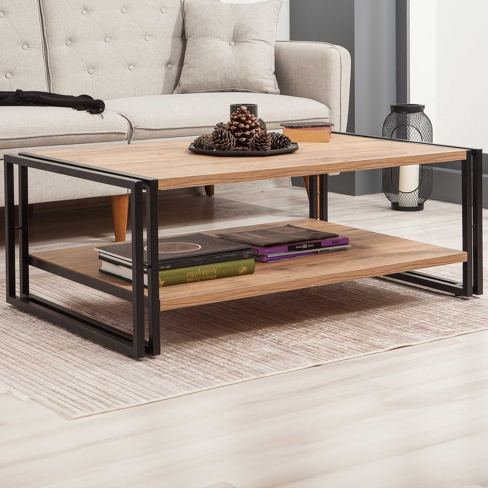 Cosmo Table basse | 100 % MÉLAMINÉ | Pin Atlantique, noir