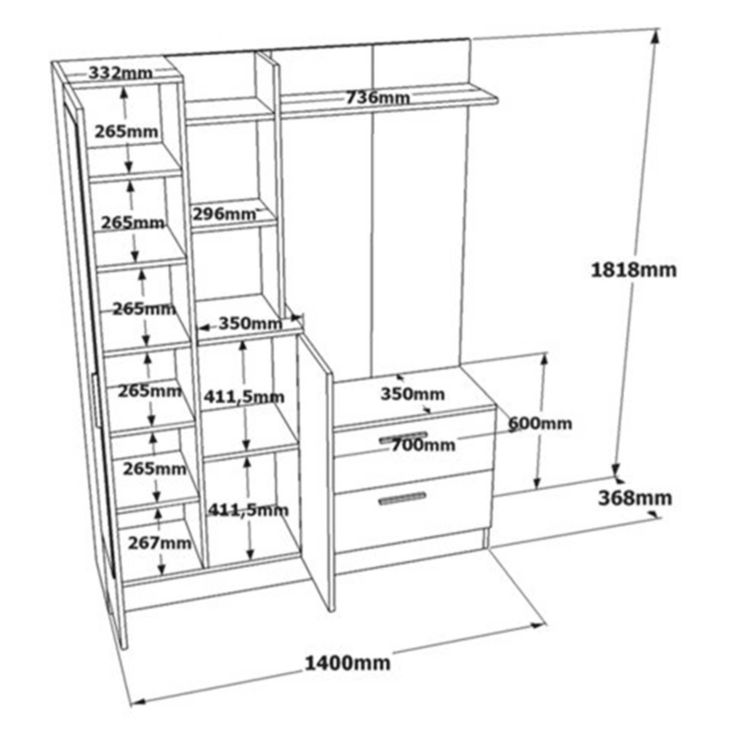 DD5 Meuble d'entrée | 100 % MÉLAMINE | Blanc - Image 2