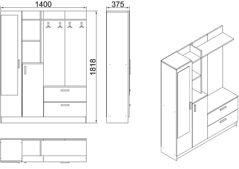 DD5 Meuble d'entrée | 100 % MÉLAMINE | Pin Atlantique, Anthracite - Image 4
