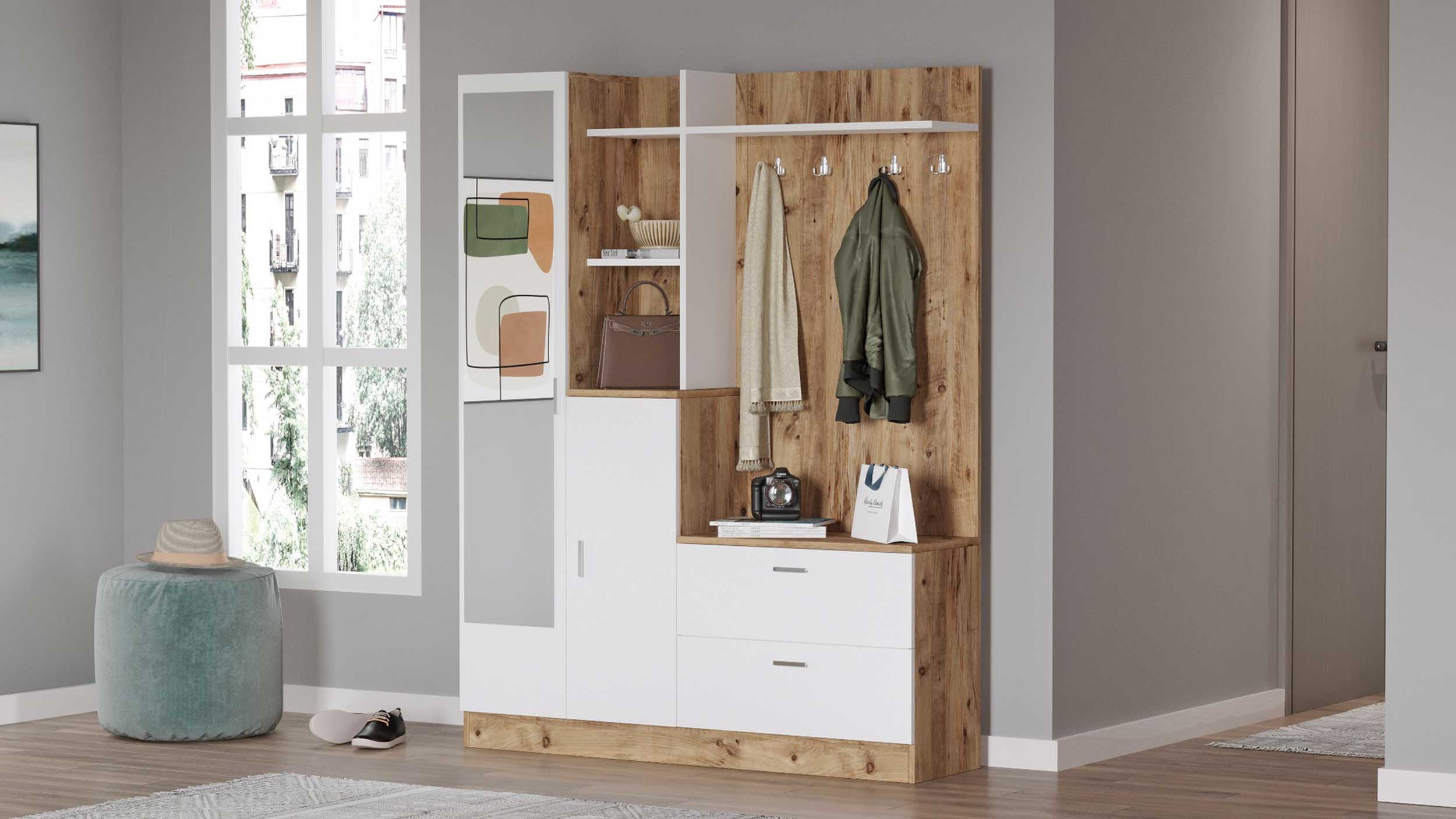 DD5 Meuble d'entrée | 100 % MÉLAMINE | Pin Atlantique, blanc - Image 5