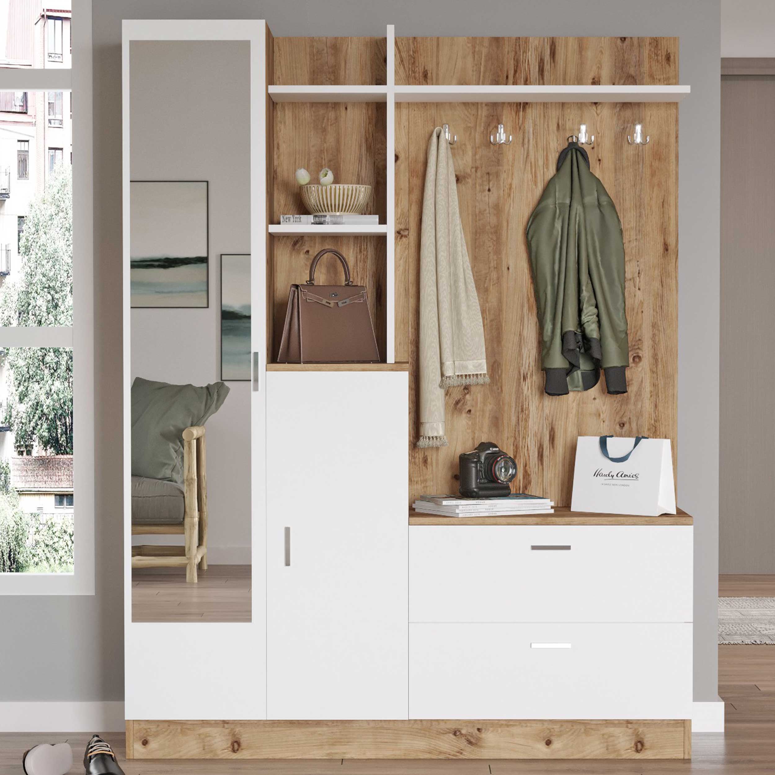 DD5 Meuble d'entrée | 100 % MÉLAMINE | Pin Atlantique, blanc