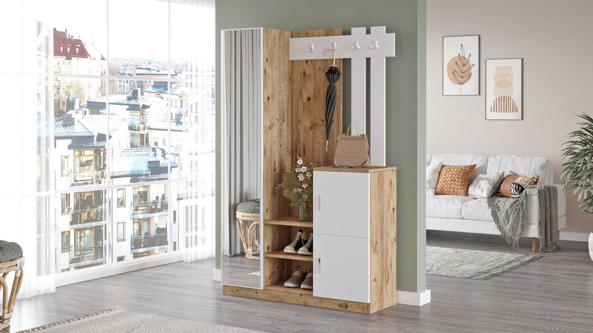 DD7 Meuble d'entrée | 100 % MÉLAMINE | Pin Atlantique, blanc - Image 5