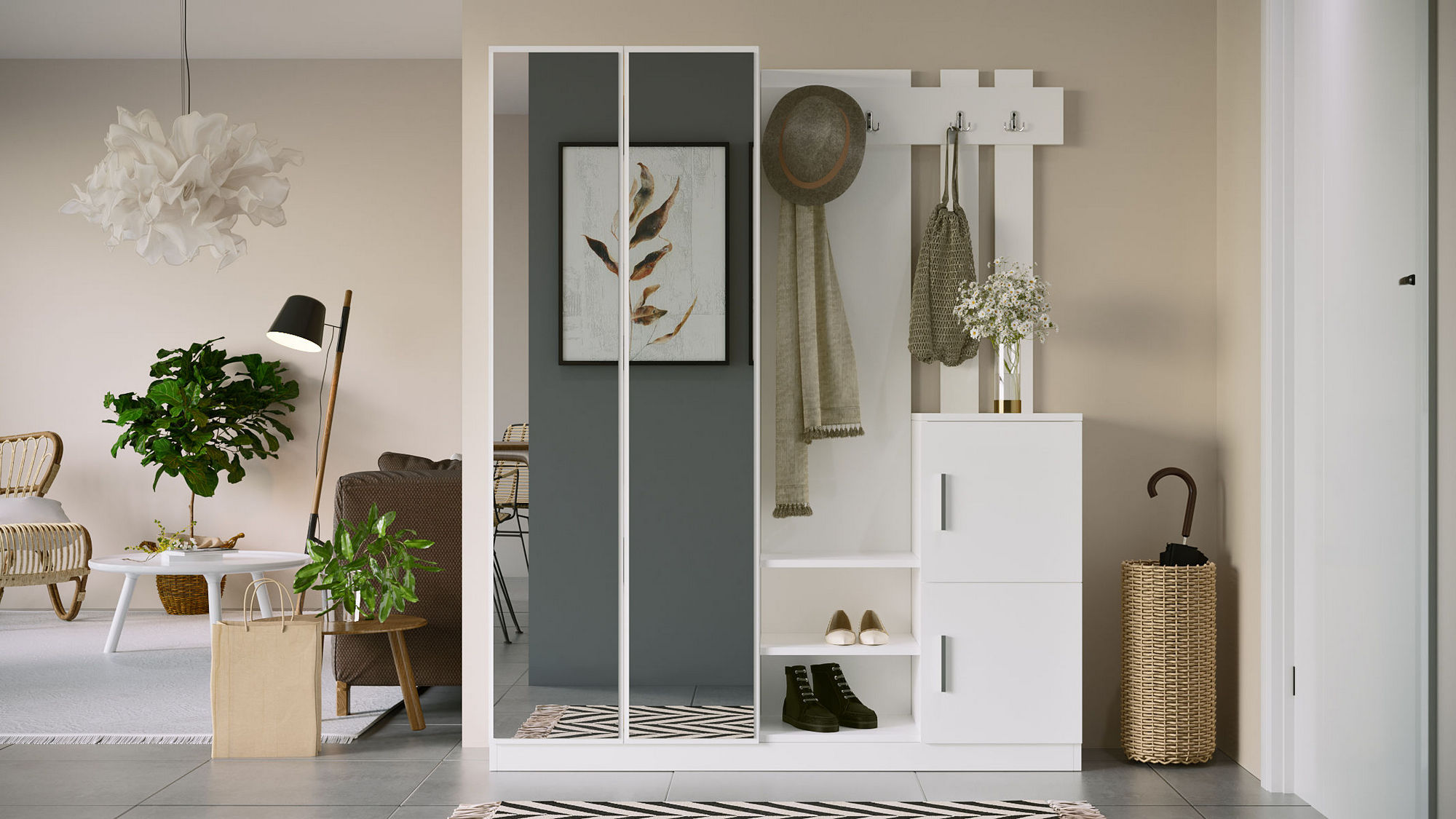 DD8 Meuble d'entrée | 100 % MÉLAMINE | Blanc - Image 3