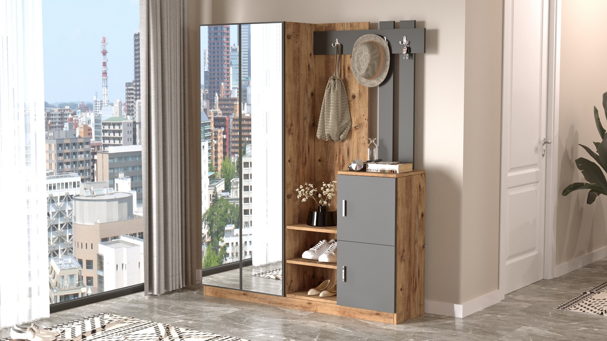 DD8 Meuble d'entrée | 100 % MÉLAMINE | Pin Atlantique, Anthracite - Image 3