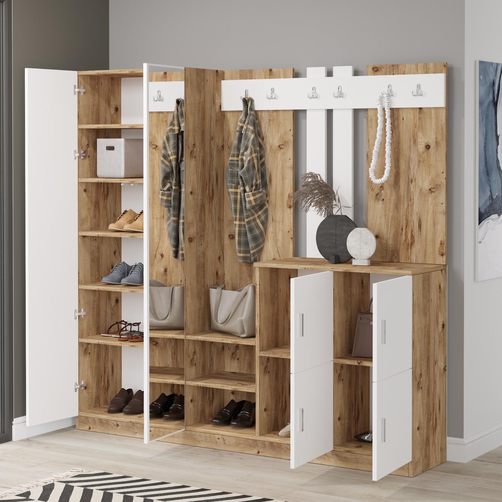 DD9 Meuble d'entrée | 100 % MÉLAMINE | Pin Atlantique, blanc - Image 2