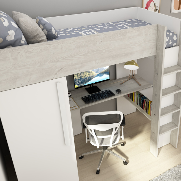 Dormant haut Bo9 90x200 cm avec bureau et armoire - blanc - Image 5