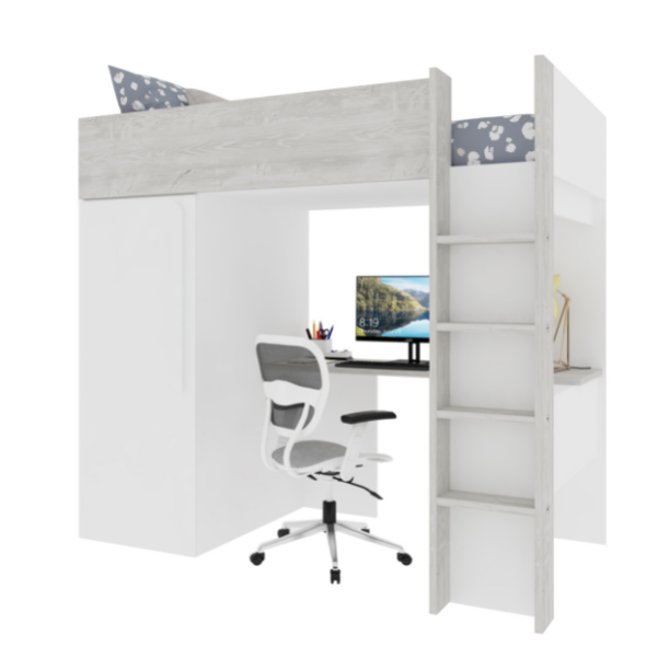 Dormant haut Bo9 90x200 cm avec bureau et armoire - blanc - Image 6