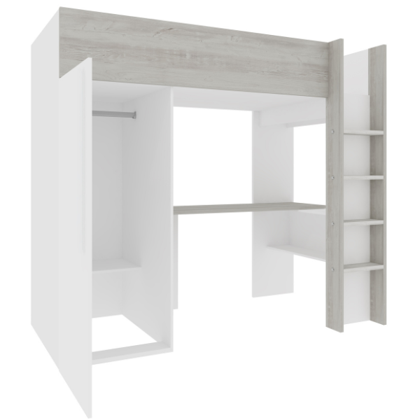 Dormant haut Bo9 90x200 cm avec bureau et armoire - blanc - Image 7