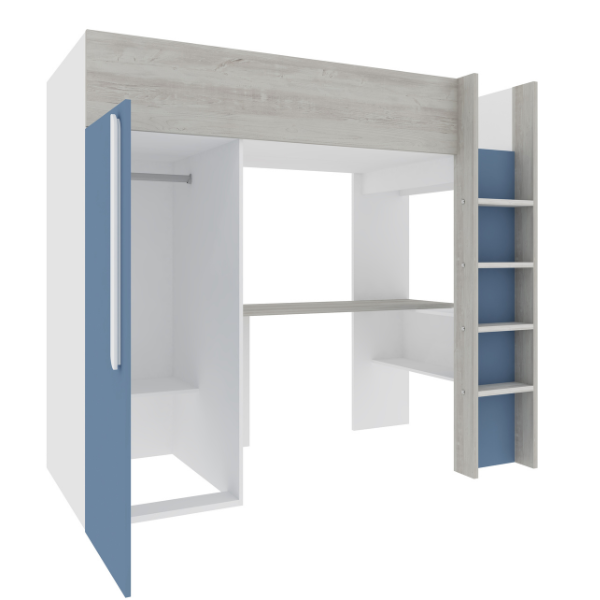 Dormeur haut Bo9 90x200 cm avec bureau et armoire - bleu - Image 7