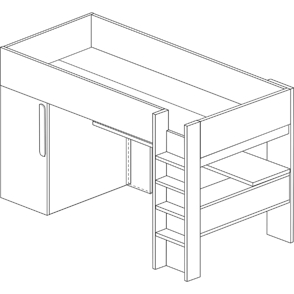Dormeur haut Bo9 90x200 cm avec bureau et armoire - vieux rose - Image 4
