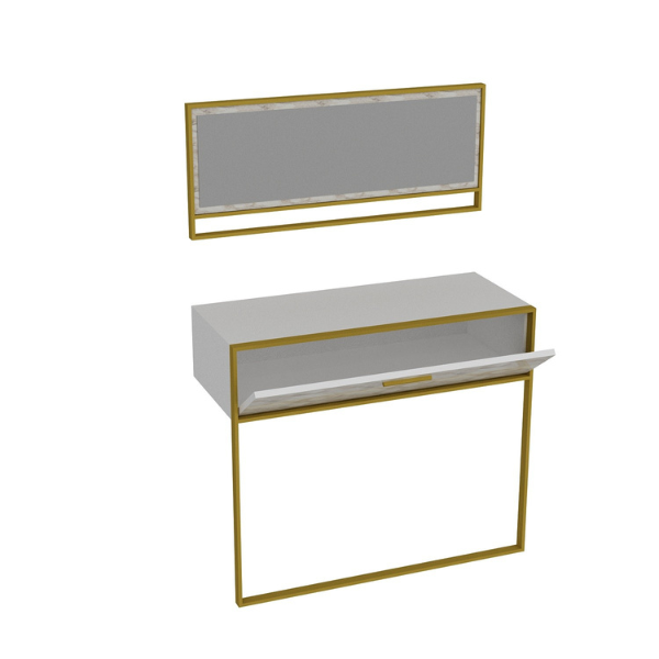 Elegant Cozy Sideboard | 100% Melamine | Metal Legs | Marble Pattern | Gold White