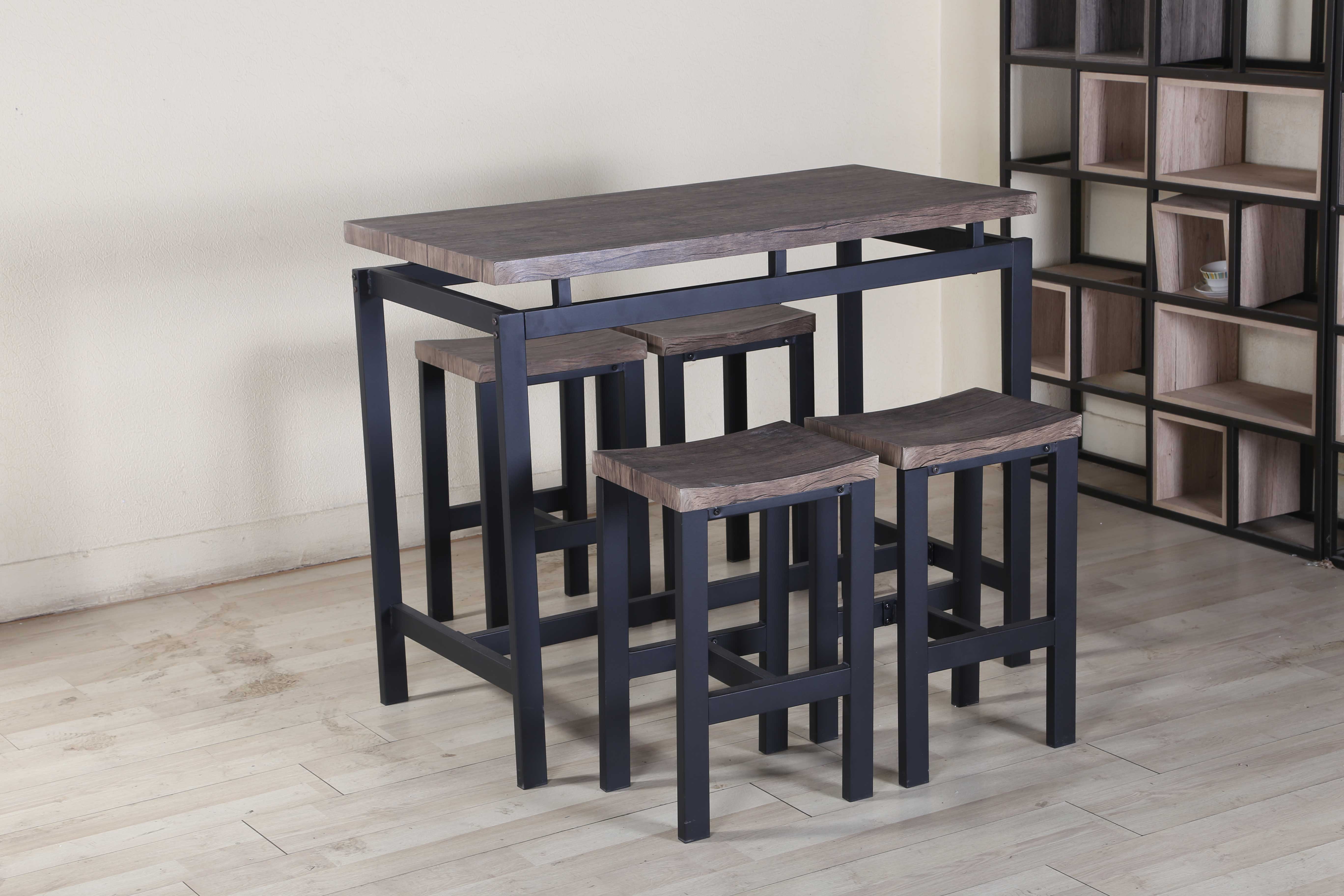 Ensemble de bar Mesin 120x60 avec 4 tabourets - brun/noir - Image 3