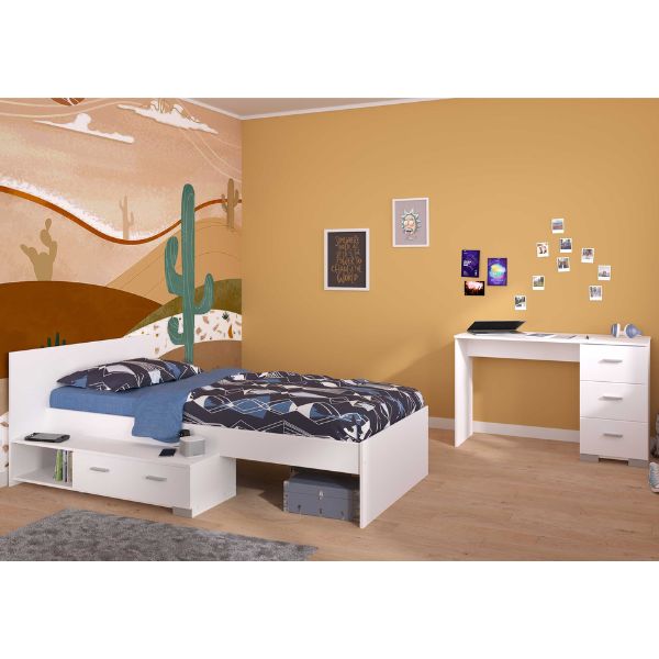 Ensemble de chambre d'enfant Galaxy | Lit simple, bureau | Blanc