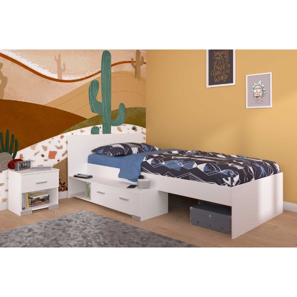 Ensemble de chambre d'enfant Galaxy | Lit simple, Table de chevet | Blanc