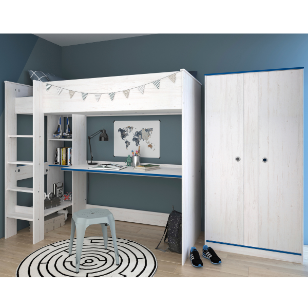 Ensemble de chambre d'enfant Smoozy | Dormeur en hauteur et armoire | Blanc
