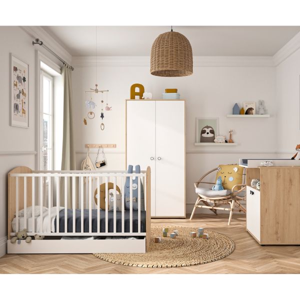 Ensemble de chambre pour bébé et jeune enfant Arthur | Lit évolutif, armoire, commode | Tiroir de lit non inclus | Design Artisan Oak