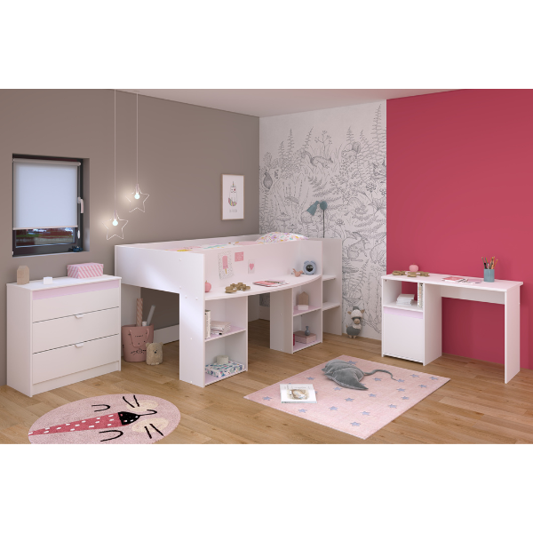 Ensemble de chambre Rue | Couchette semi-haute, commode, bureau