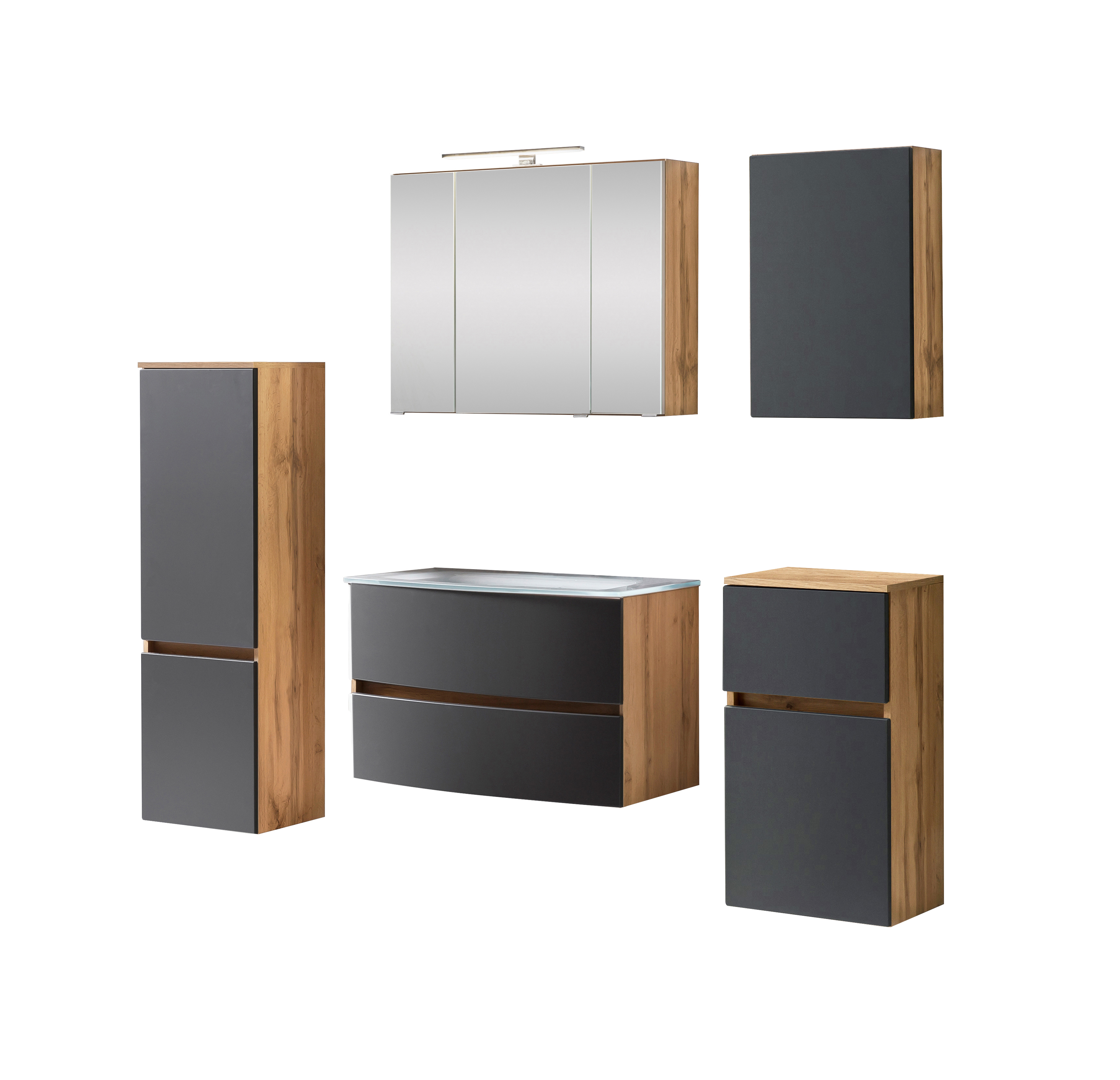 Ensemble de salle de bains Kornel 11 à 5 pièces avec vasque blanche - chêne/gris mat - Image 12