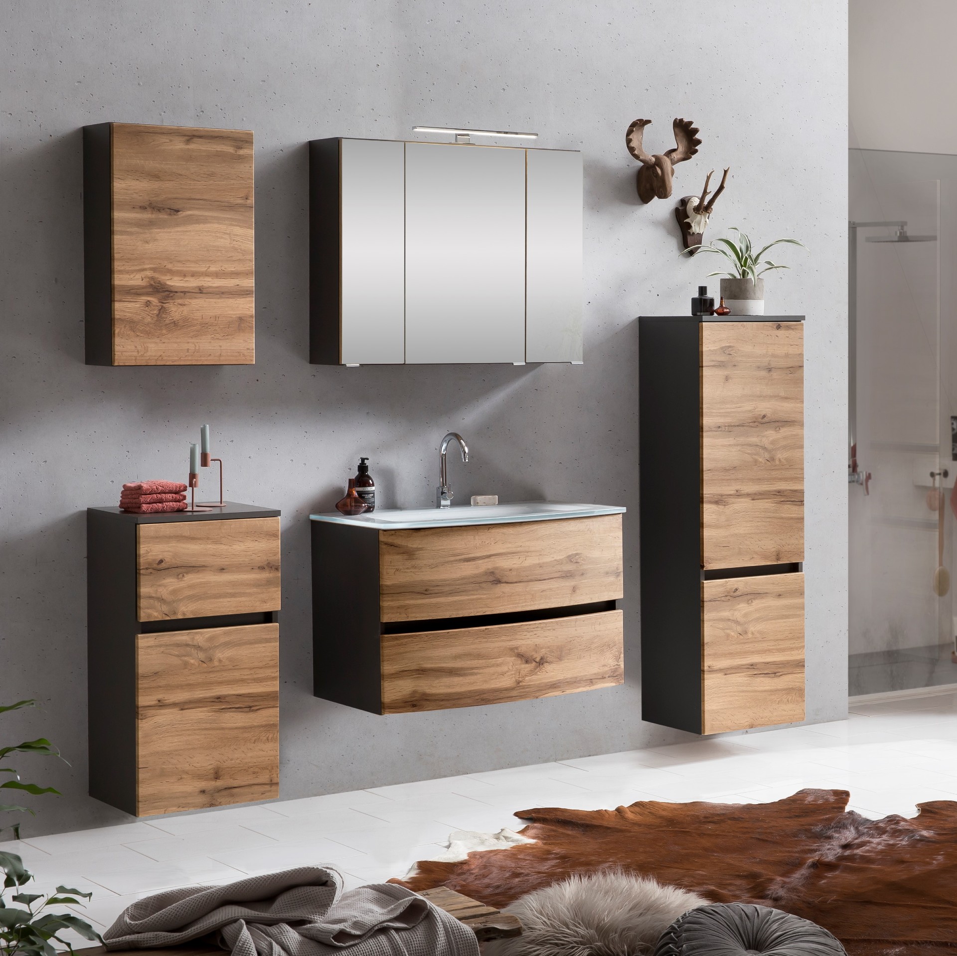 Ensemble de salle de bains Kornel 11 à 5 pièces avec vasque blanche - gris graphite