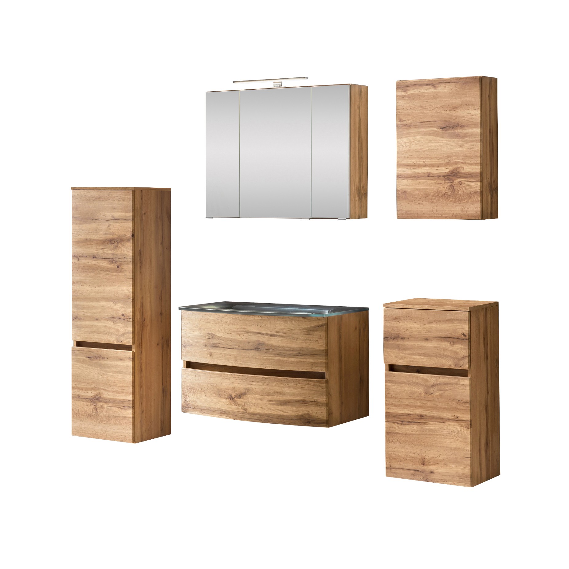 Ensemble de salle de bains Kornel 12 à 5 pièces avec vasque grise - chêne