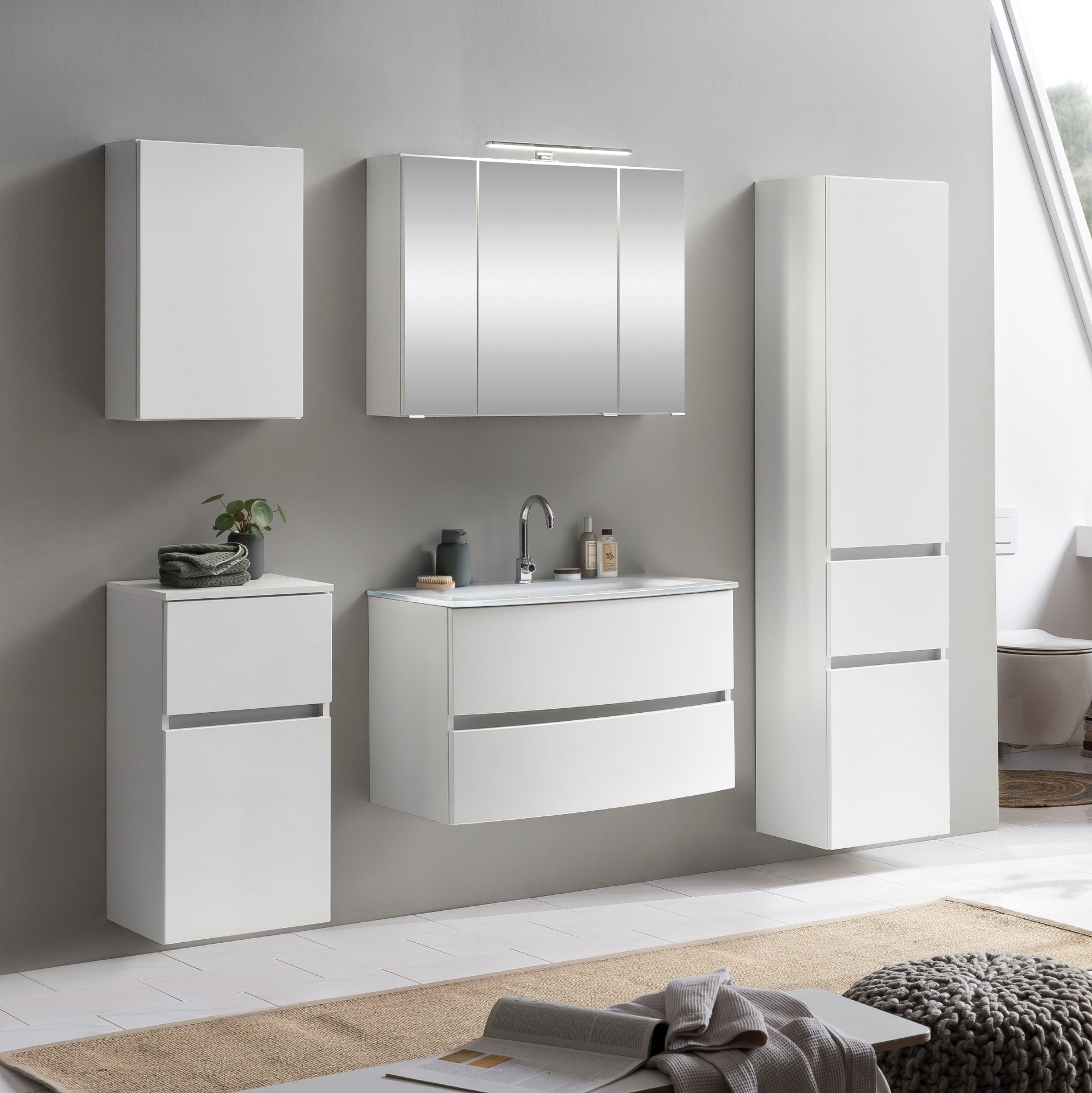 Ensemble de salle de bains Kornel 13 à 5 pièces avec vasque blanche - blanc