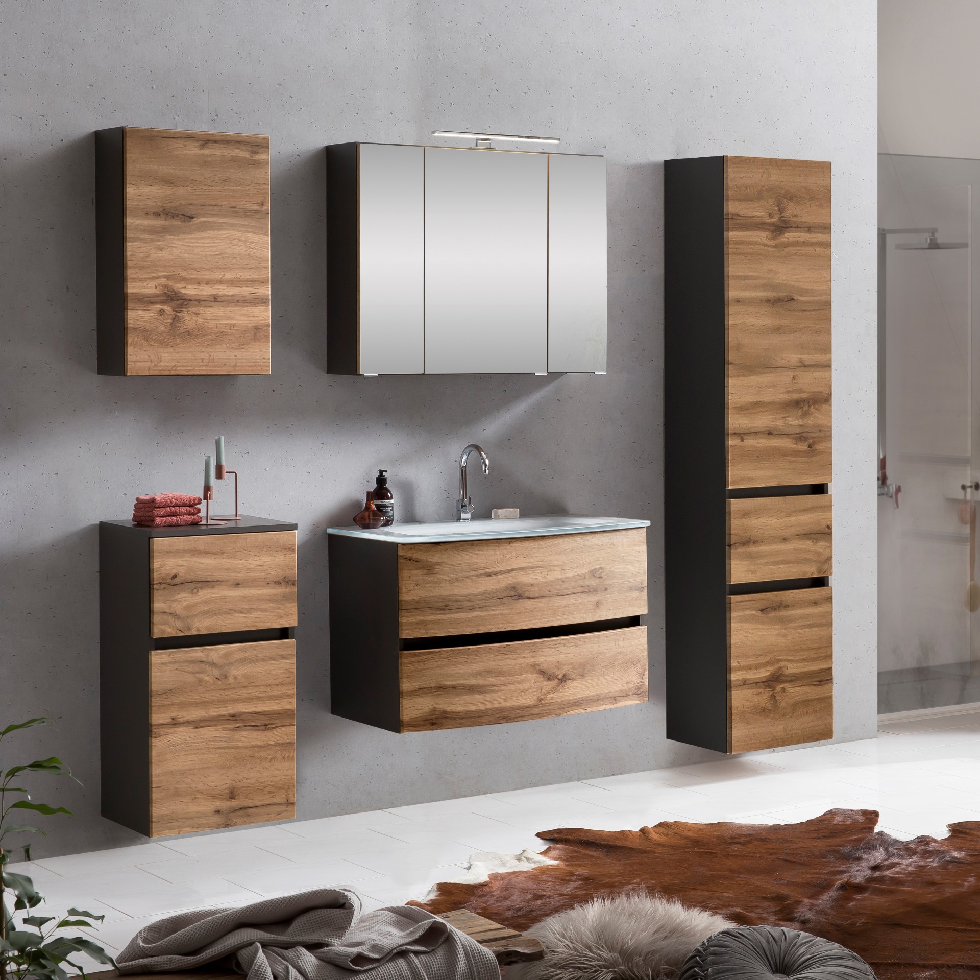 Ensemble de salle de bains Kornel 13 à 5 pièces avec vasque blanche - gris graphite - Image 1