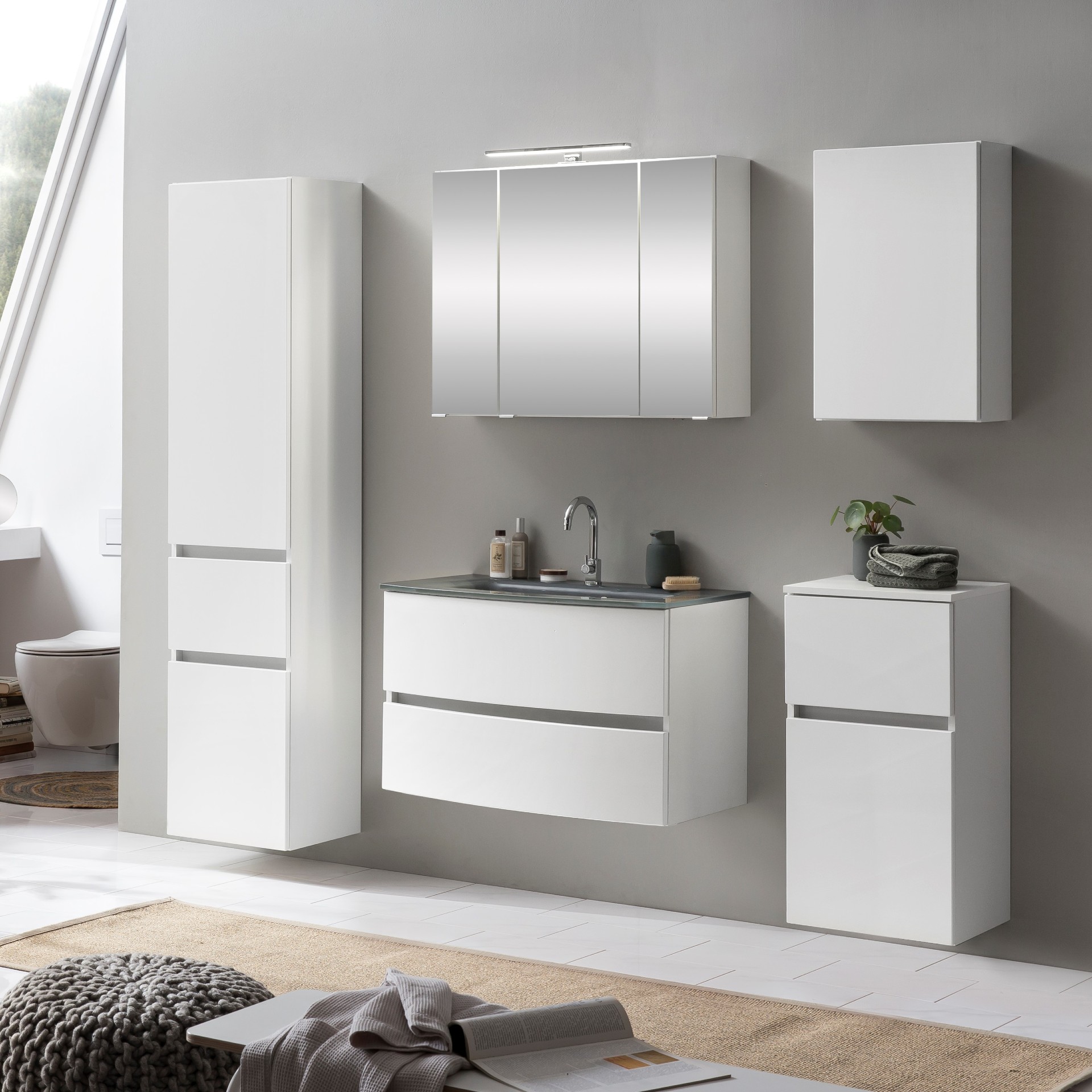 Ensemble de salle de bains Kornel 14 à 5 pièces avec vasque grise - blanc