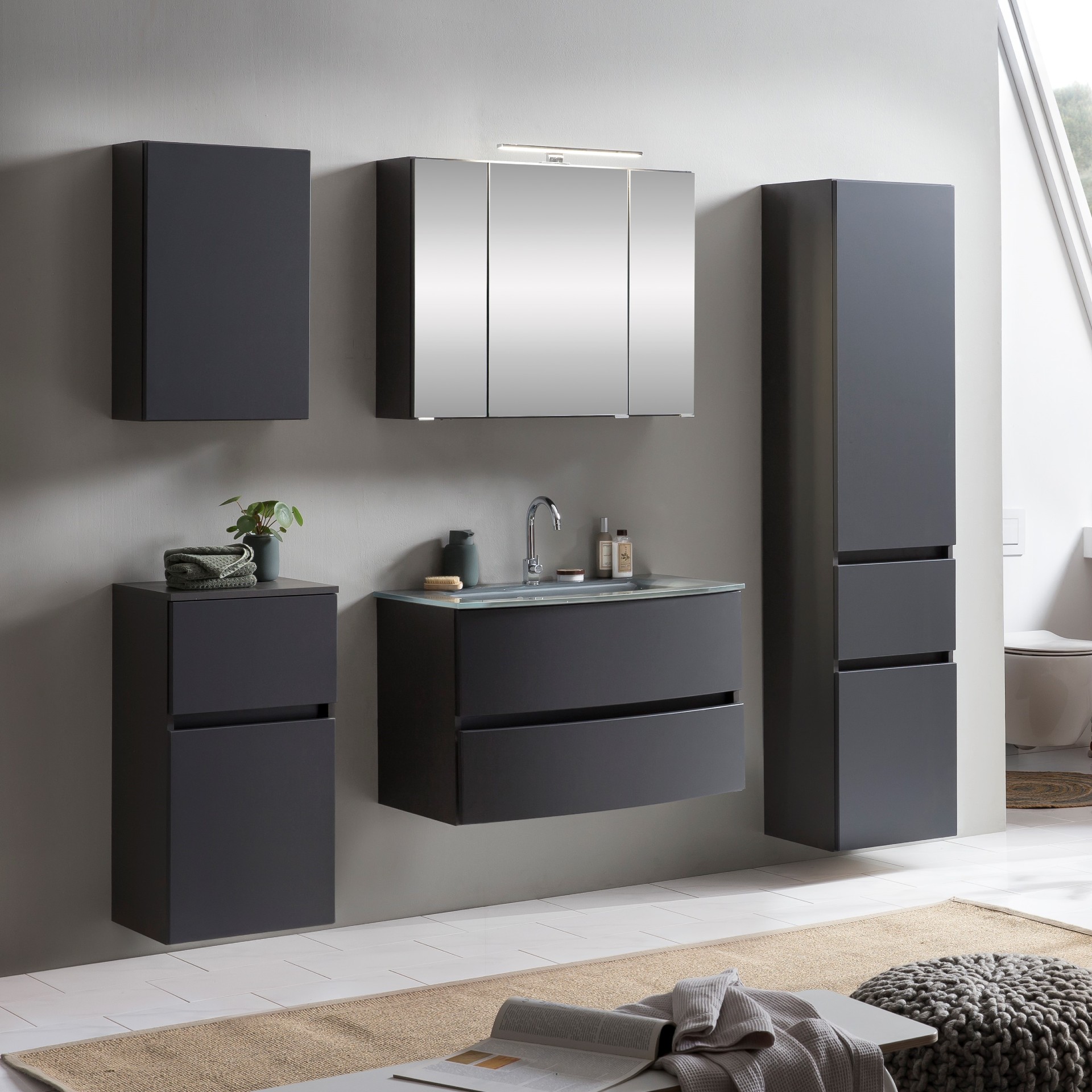 Ensemble de salle de bains Kornel 14 à 5 pièces avec vasque grise - gris graphite