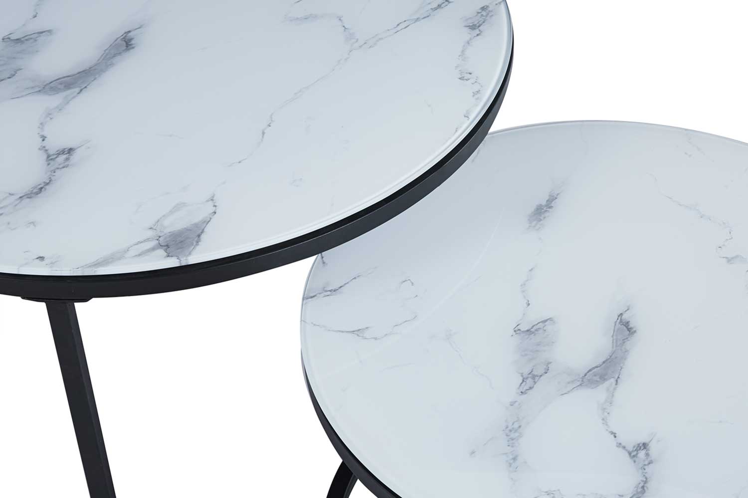 Ensemble de tables basses Boston Ø80 et Ø60cm - marbre blanc - Image 2