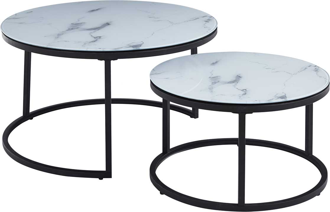 Ensemble de tables basses Boston Ø80 et Ø60cm - marbre blanc - Image 7