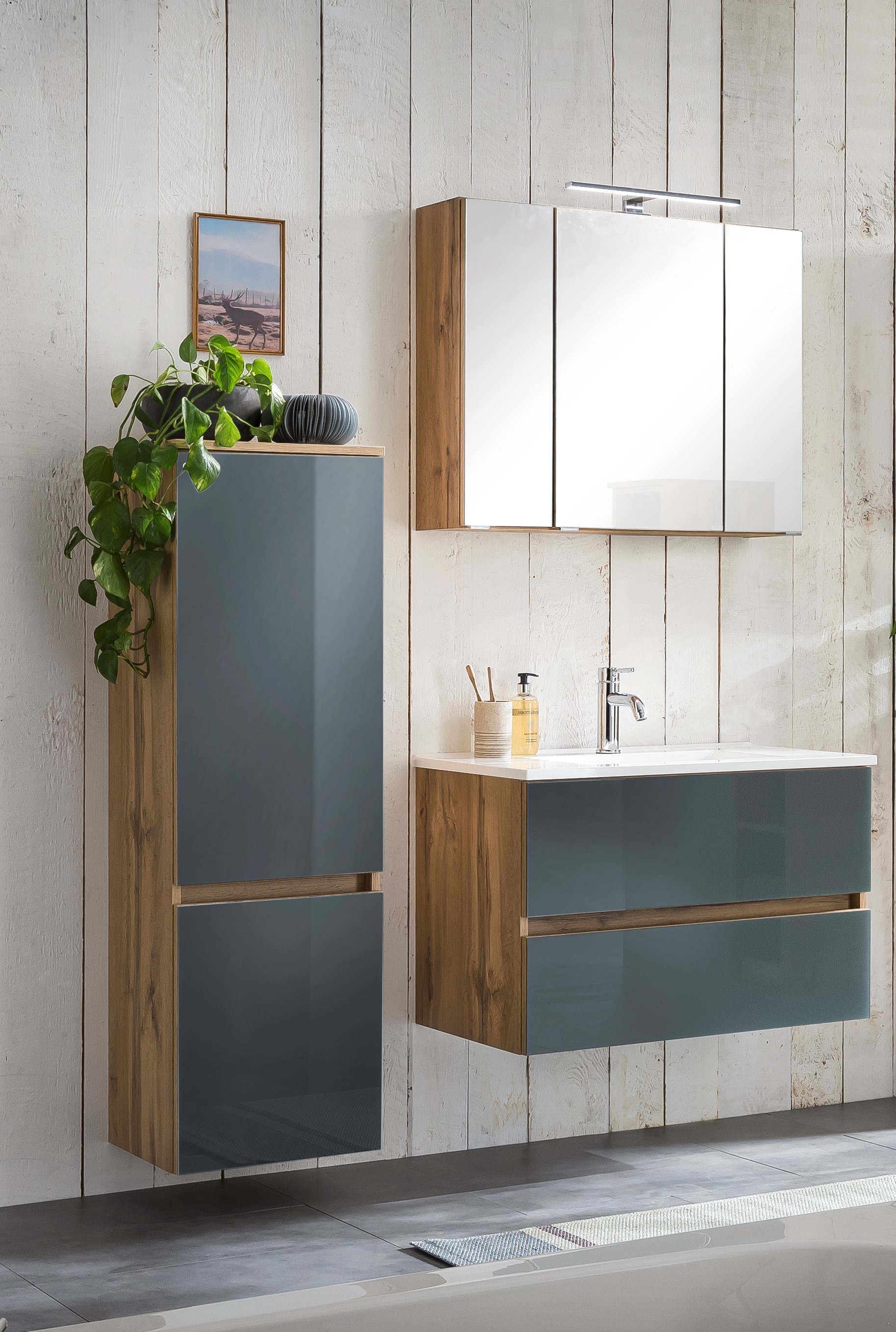 Ensemble salle de bains Helina 2 3 pièces - chêne/gris