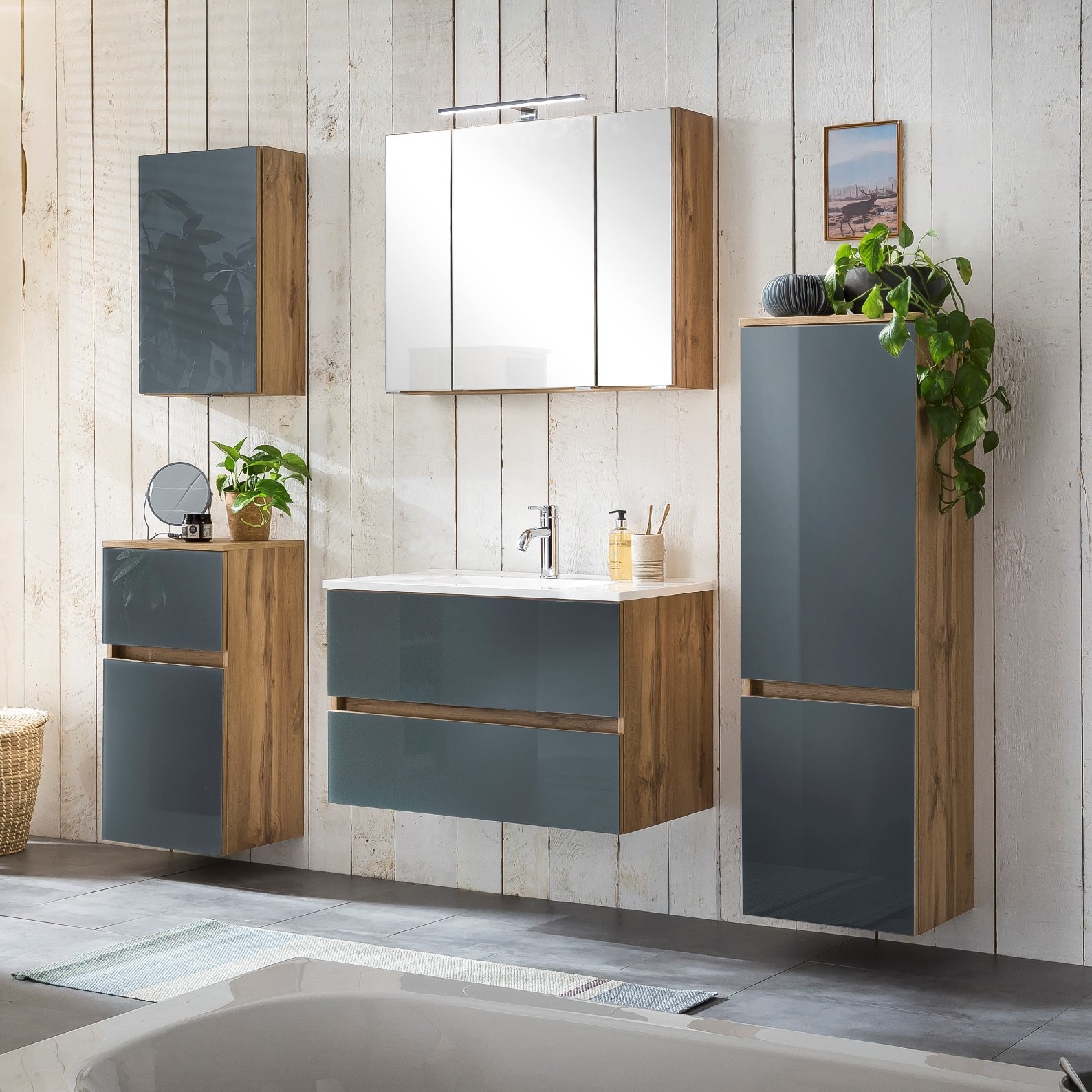 Ensemble salle de bains Helina 4 5 pièces - chêne/gris - Image 1