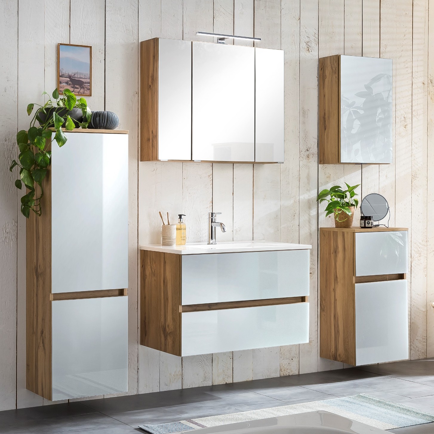 Ensemble salle de bains Helina 4 5 pièces - chêne/blanc