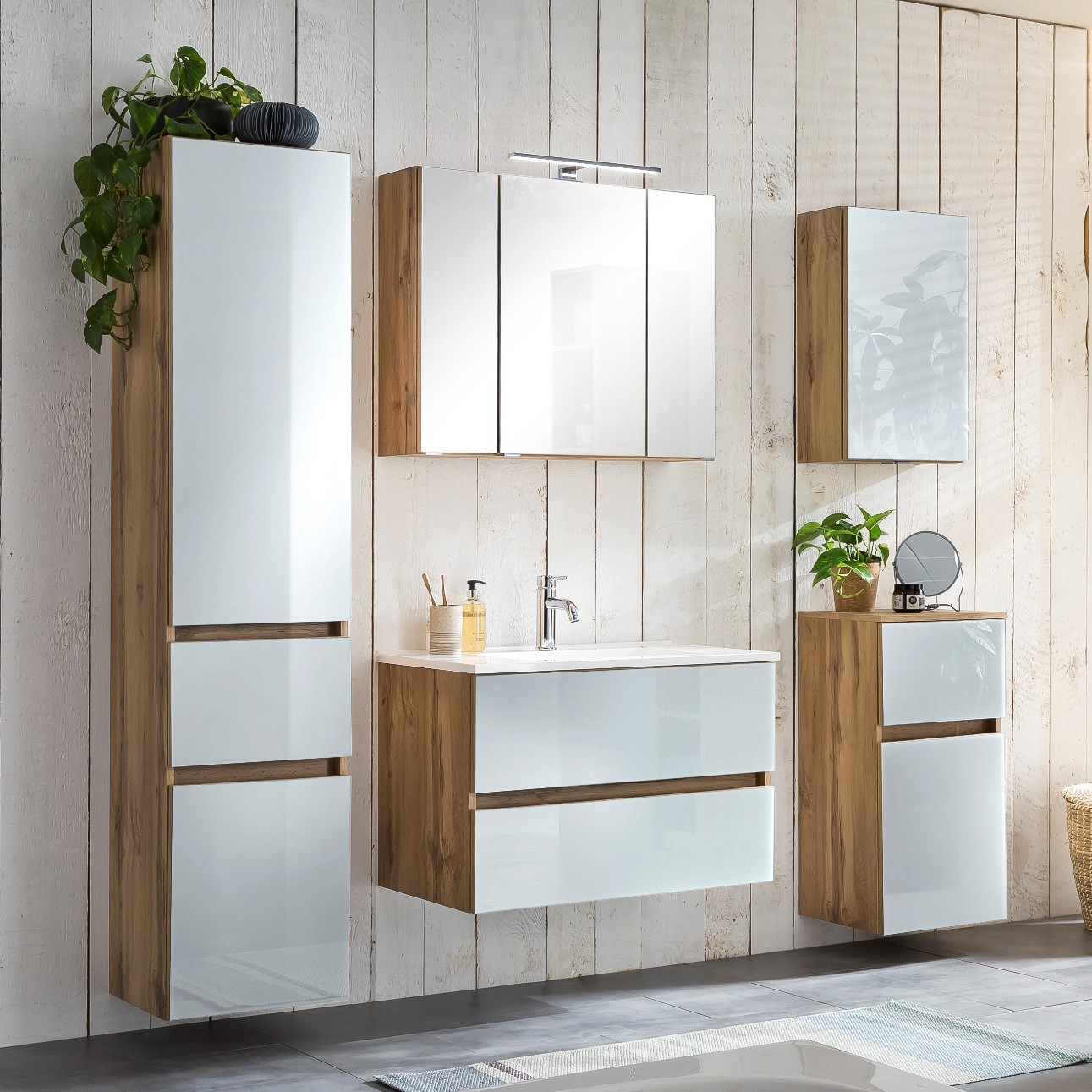 Ensemble salle de bains Helina 5 5 pièces - chêne/blanc - Image 1