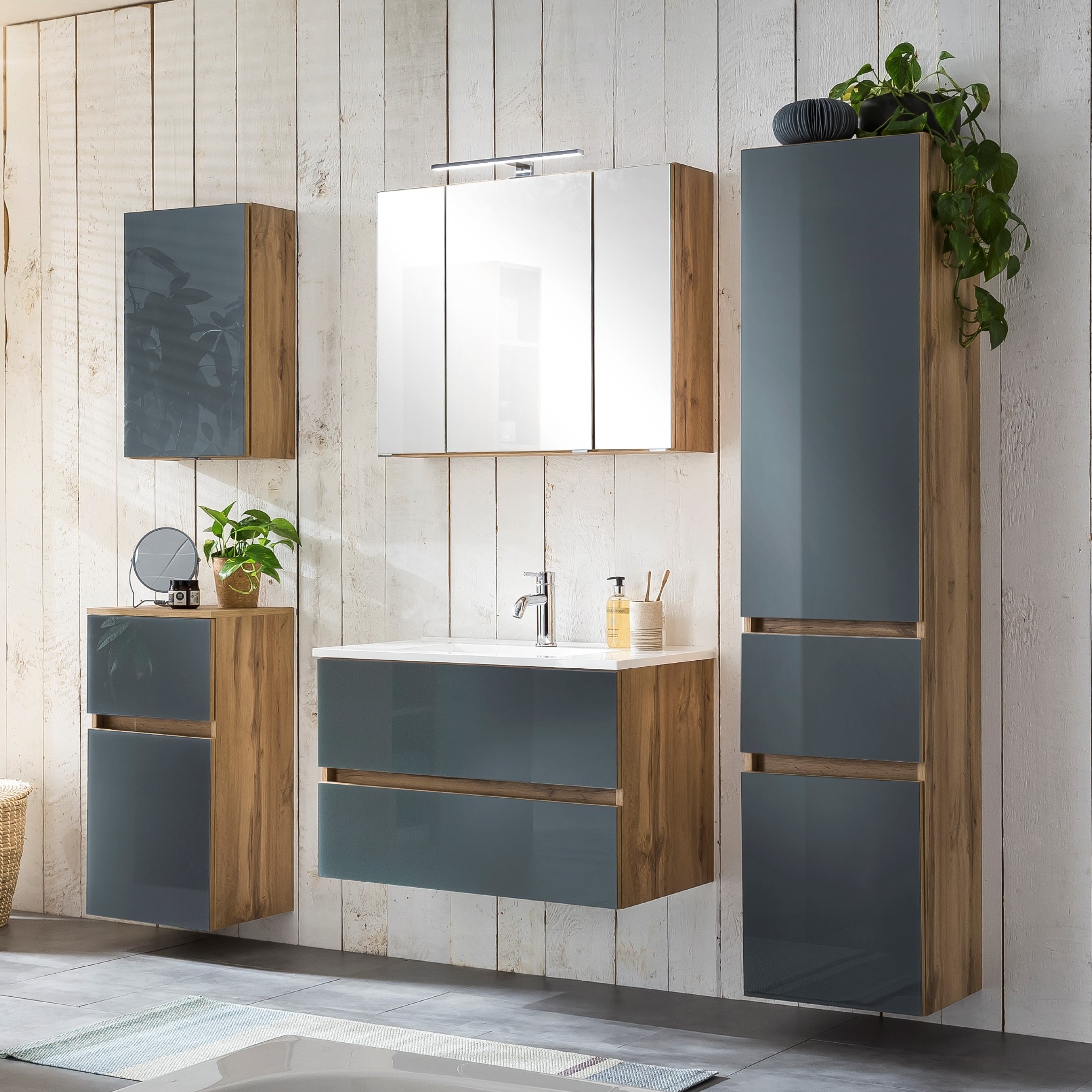 Ensemble salle de bains Helina 5 5 pièces - chêne/gris - Image 1