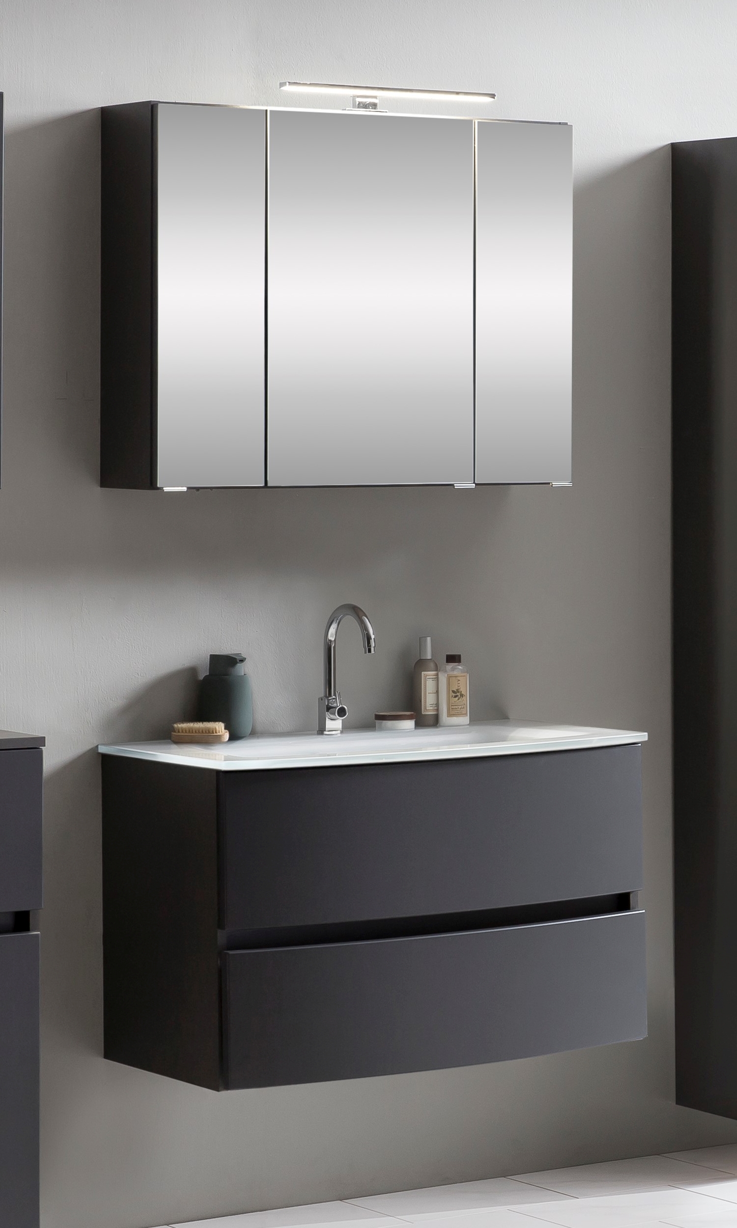 Ensemble salle de bains Kornel 1 à 2 pièces avec vasque blanche - graphite