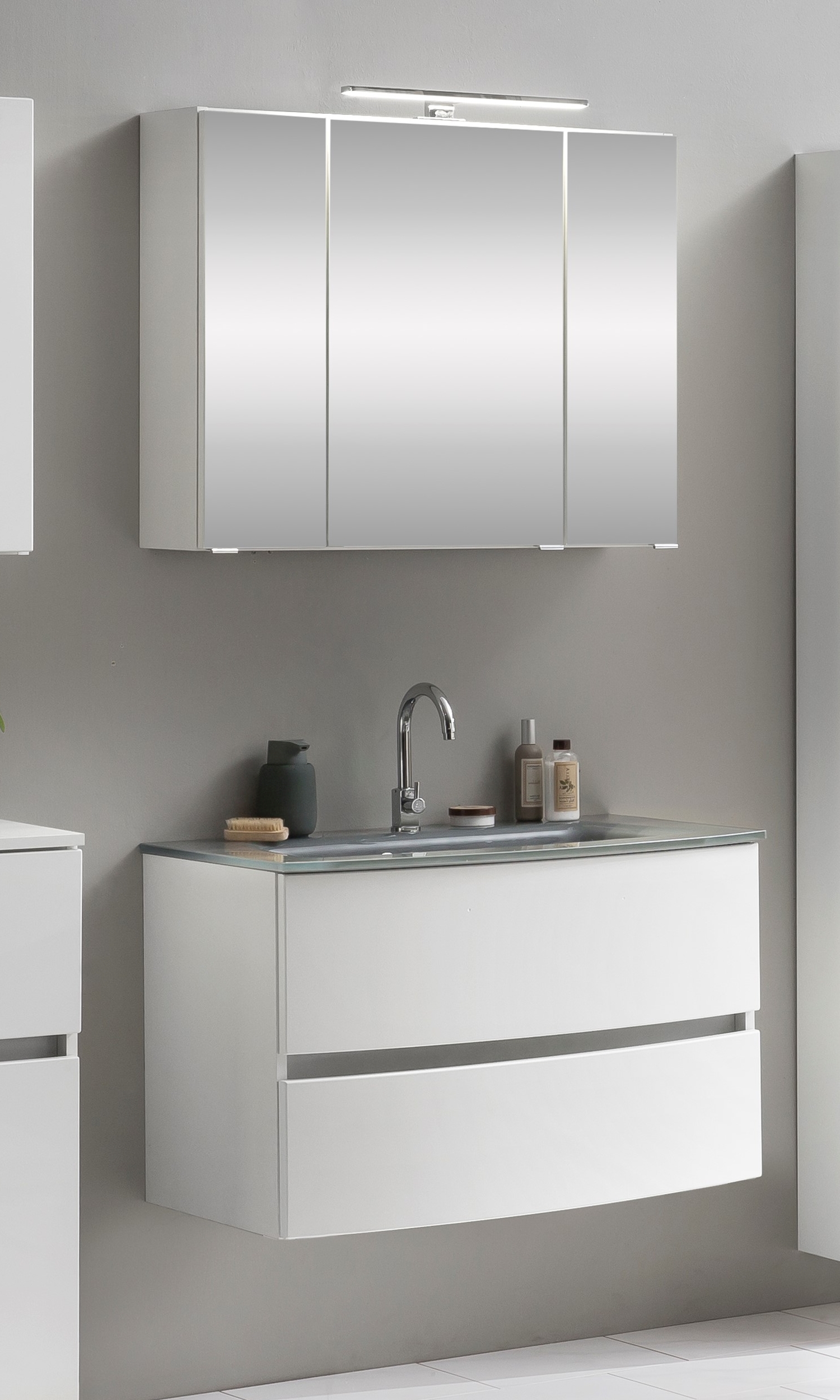 Ensemble salle de bains Kornel 1 à 2 pièces avec vasque grise - blanc