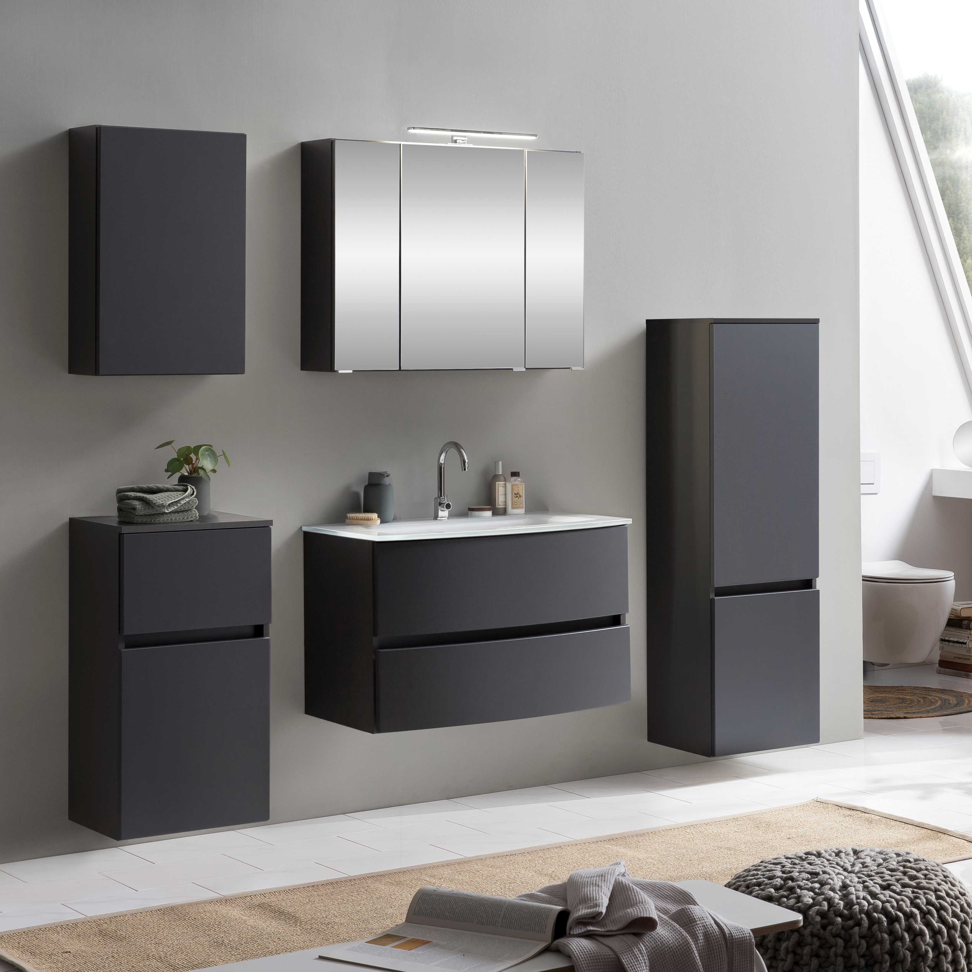 Ensemble salle de bains Kornel 3 à 3 pièces avec vasque blanche - gris graphite - Image 8