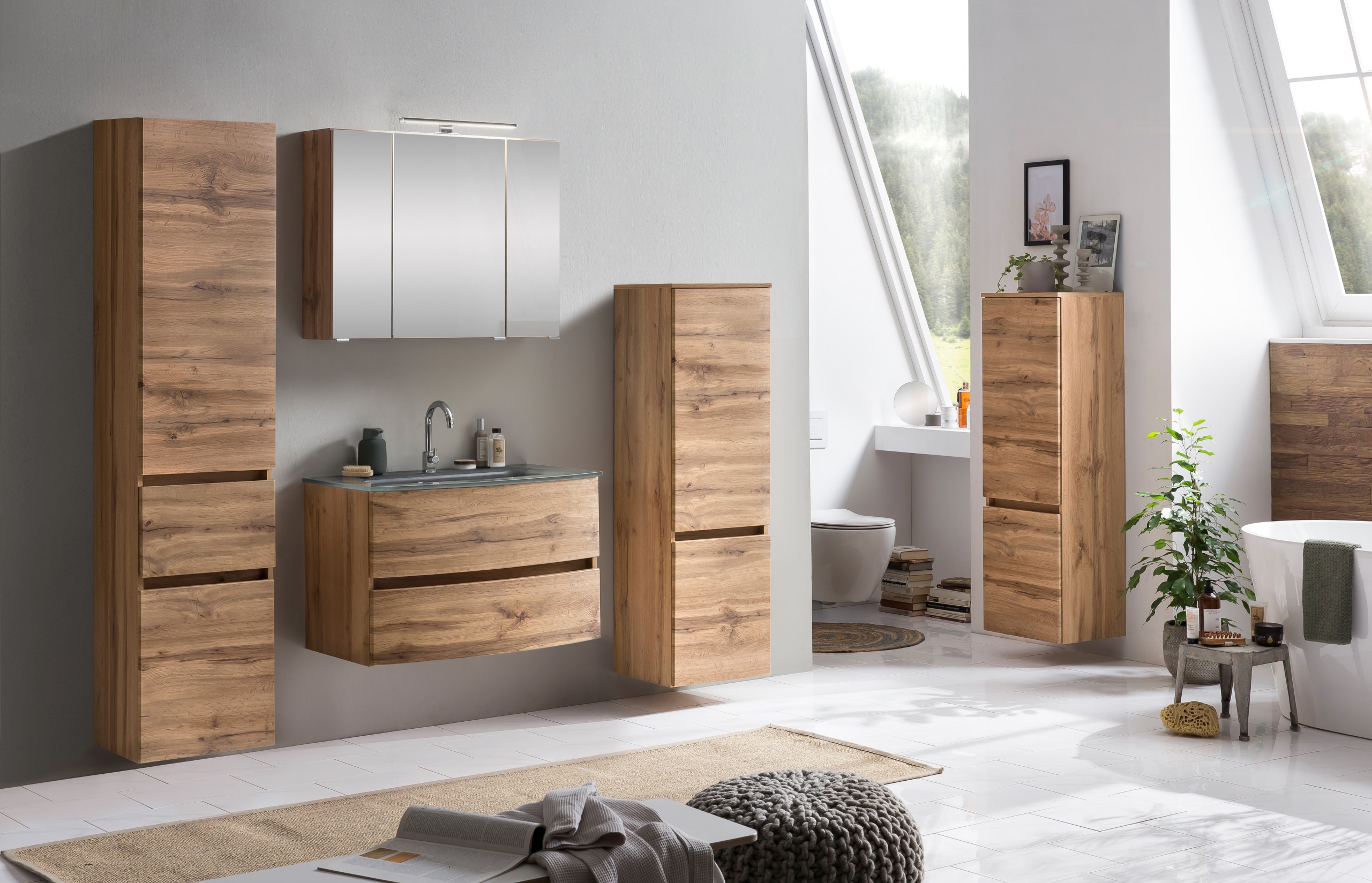 Ensemble salle de bains Kornel 4 à 3 pièces avec vasque grise - chêne - Image 5