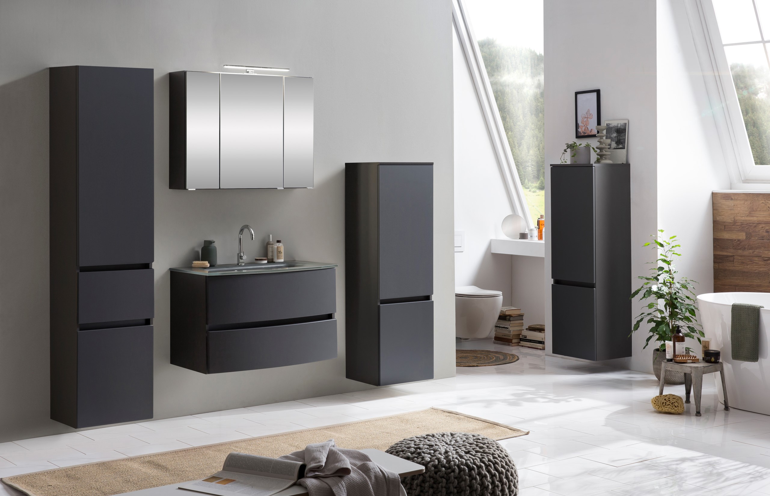 Ensemble salle de bains Kornel 4 à 3 pièces avec vasque grise - gris graphite - Image 4