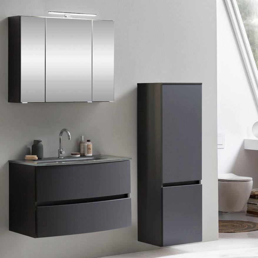 Ensemble salle de bains Kornel 4 à 3 pièces avec vasque grise - gris graphite